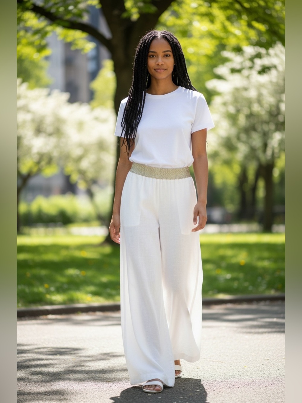 Thalia Sodi White Gold Waist Palazzo Pants M